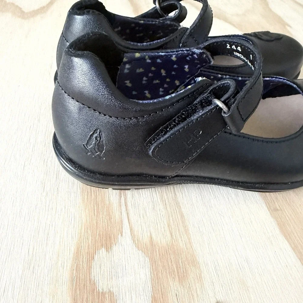 Hush Puppies Girls Size 1 Leather Touch Fasten Black Mary Jane School Shoes